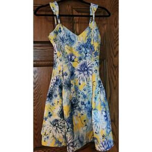 J.O.A. Los Angeles Blue/Yellow Floral Spaghetti Strap Mini Dress Size S